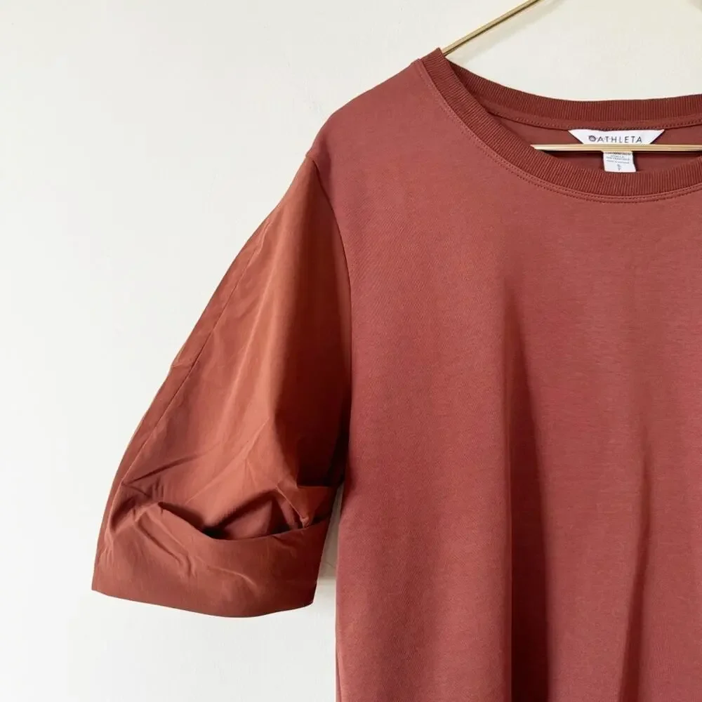 NWOT Athleta Harlow Puff Sleeve Hybrid Tee S Rust Brown - Picture 6 of 10